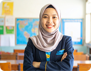 Firefly_Close-up front view of a young Indonesian female kindergarten teacher wearing a light 279222